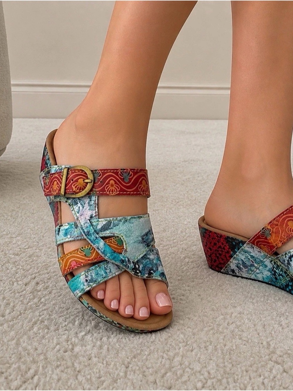 L'artiste Spring Step Baocire Leather Wedge Sandals Art to Wear Sz 8.5 New